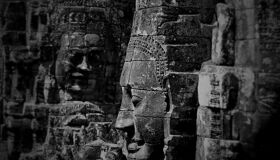 Angkor Thom Temple black and white photo, Siem Reap
